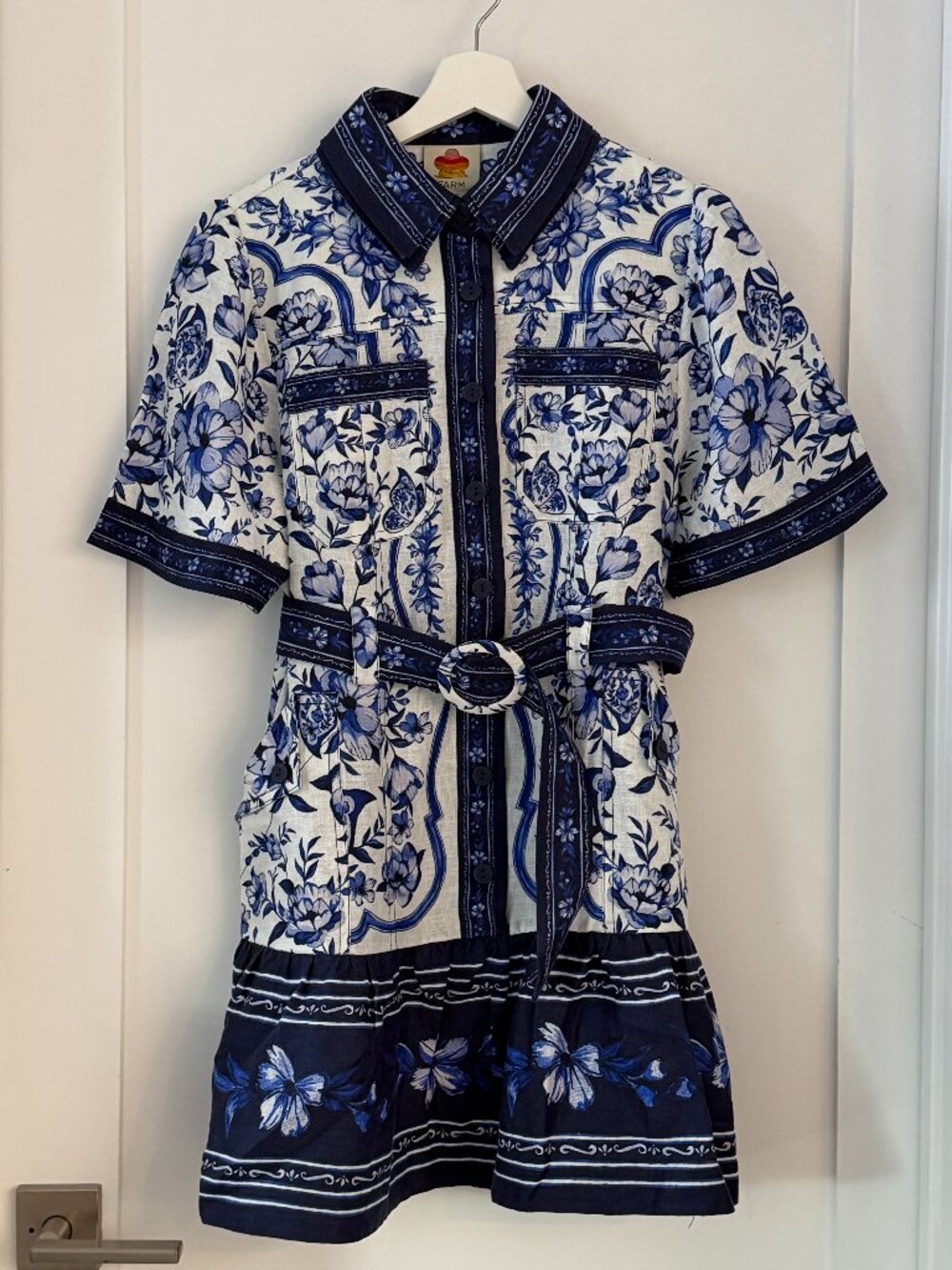 FARM Rio Porcelain Garden Mini Dress, Blue (Size M)